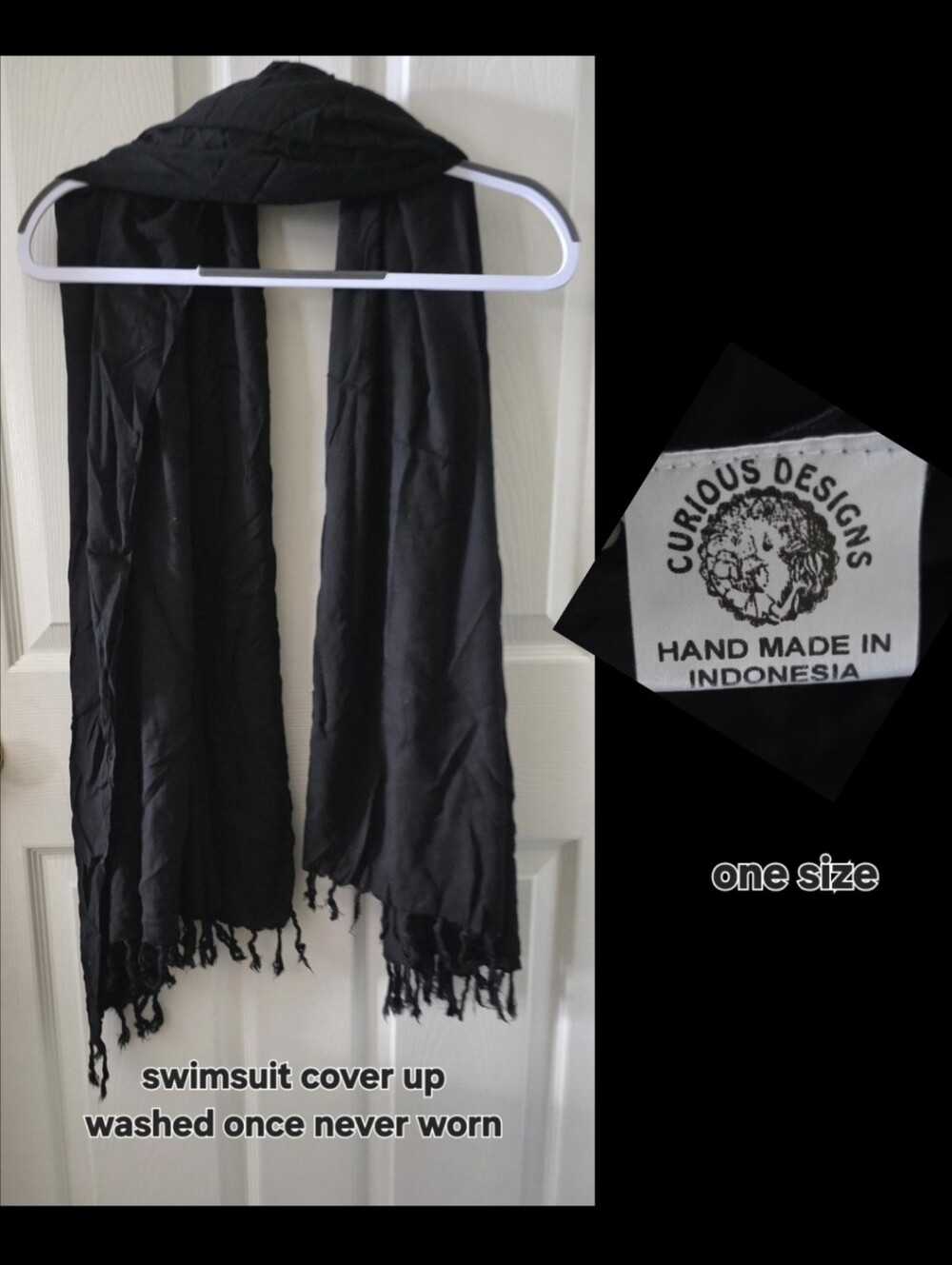 Black Swim Coverup Scarf - One Size
